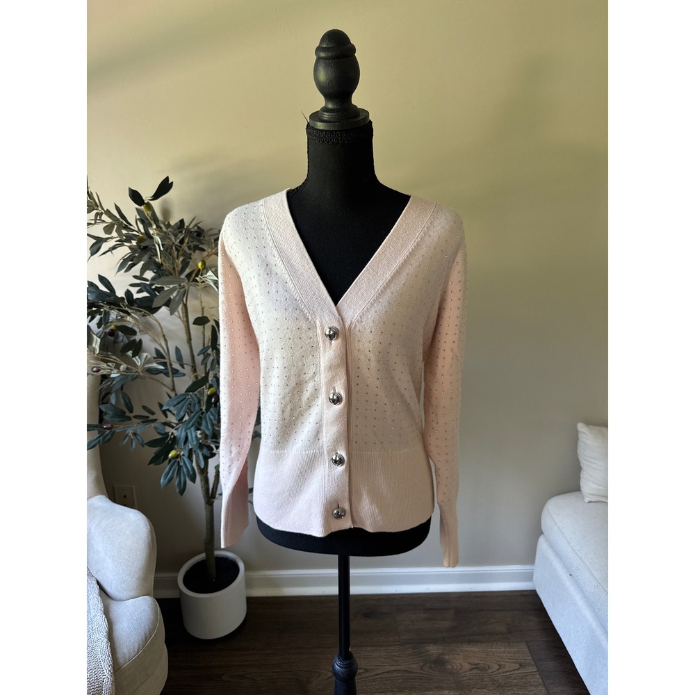 White House Black Market Pink Rhinestone Embellished Cardigan Sweater XS